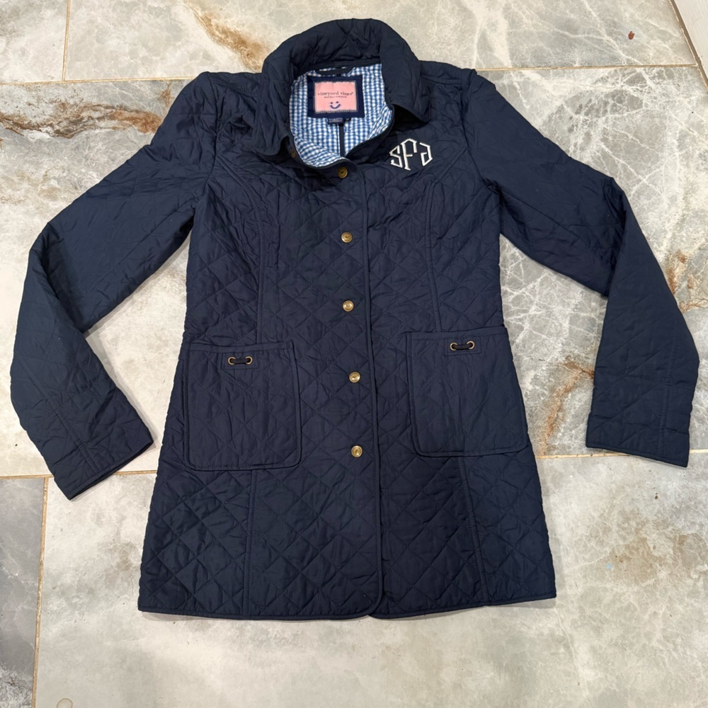 Vineyard Vines Blue Checkered Quilted Jacket